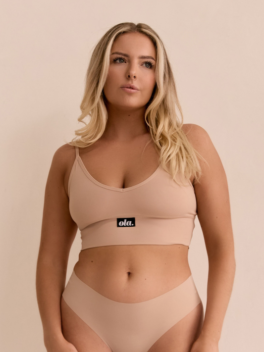 V Crop Bralette – Cream Tan