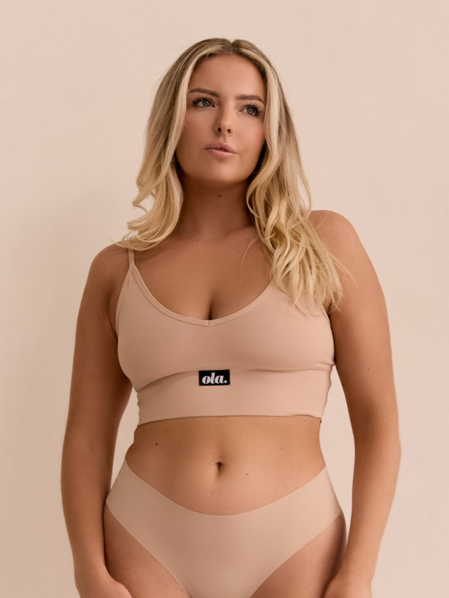 Cream Tan Bikini Thong model front view