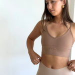 Cream Tan High Rise Brief on model standing