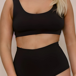 Black High Rise Thong model lifestyle seated