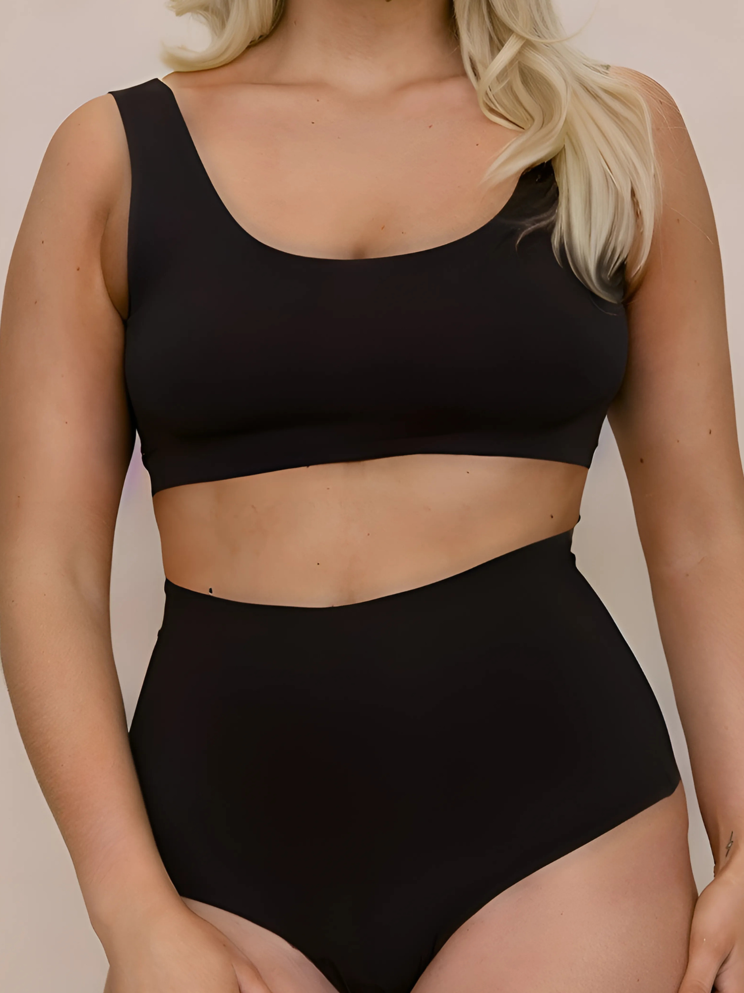 Black High Rise Thong model lifestyle seated