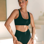 Black High Rise Thong model three-quarter view