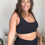 Black Comfort Crop model three-quarter view