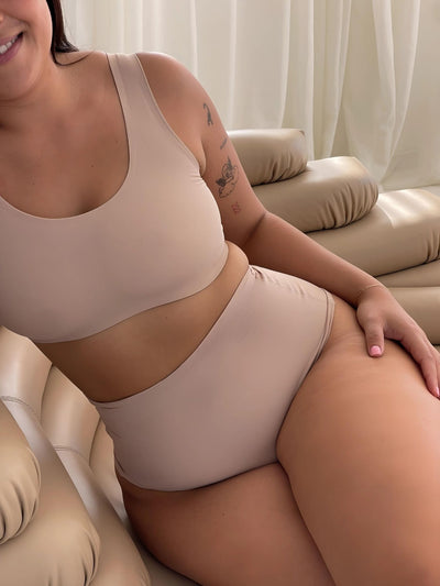 Cream Tan Comfort Crop ghost flatlay front