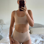 Cream Tan Comfort Crop model front view