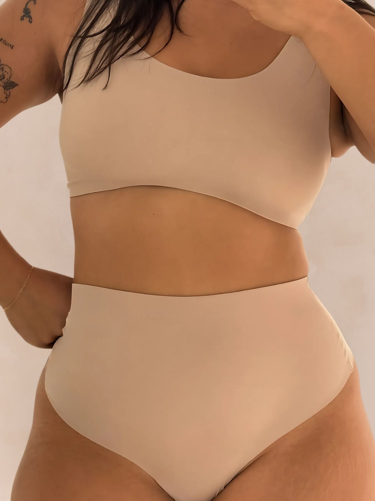 Cream Tan Comfort Crop model back view