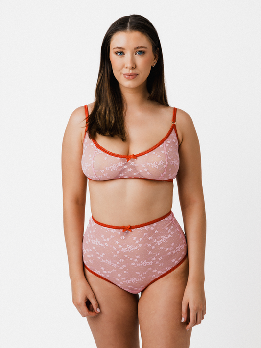 Lace High Rise Brief – Light Pink / Red