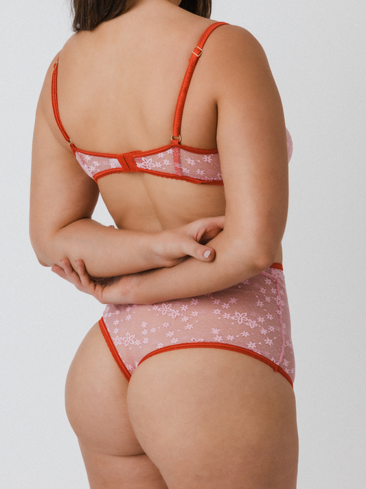 Lace High Rise Thong – Light Pink / Red