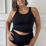 Black High Rise Brief on model front view
