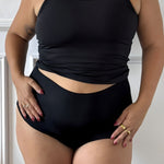 Black High Rise Brief model lifestyle full length