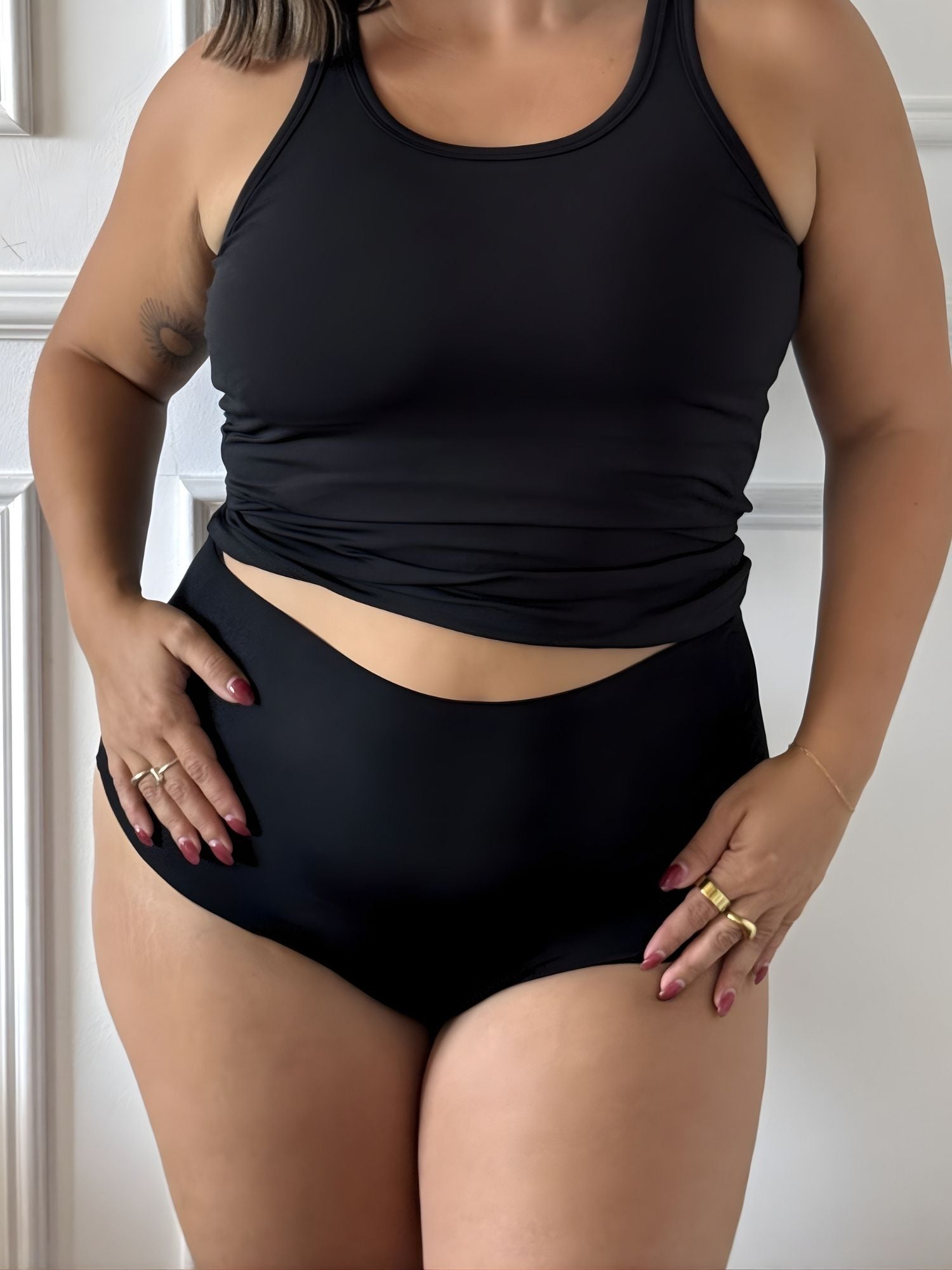 Black High Rise Brief model lifestyle full length