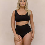 Black High Rise Brief model close front detail