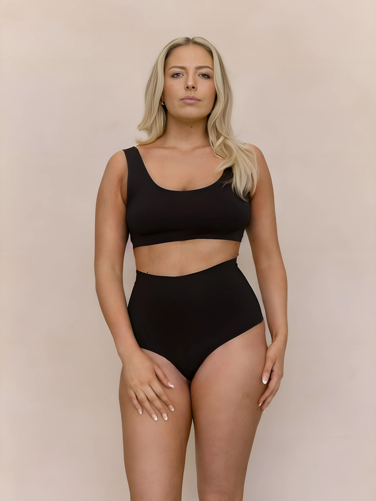 Black High Rise Brief model close front detail