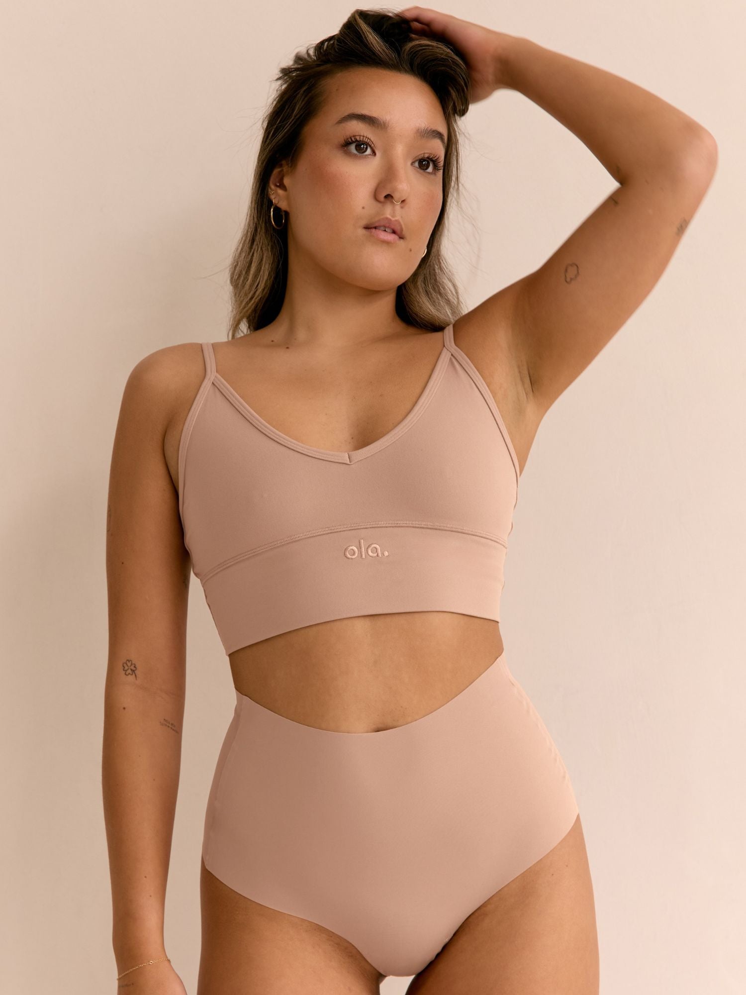 Cream Tan High Rise Thong ghost flatlay back