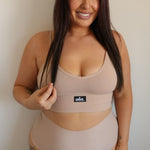Cream Tan High Rise Thong model back view