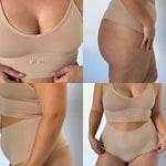 Cream Tan High Rise Thong model three-quarter view