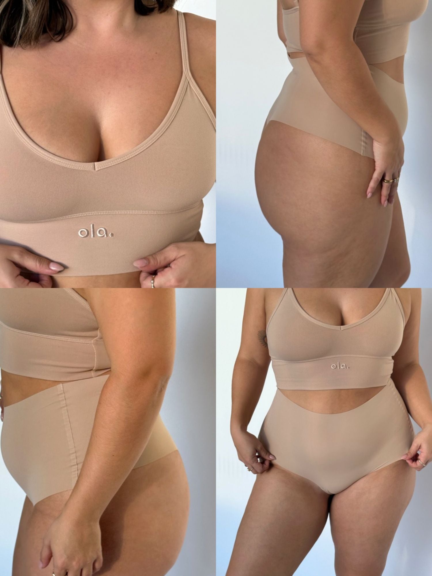 Cream Tan High Rise Thong model three-quarter view
