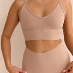 Cream Tan High Rise Thong model side view