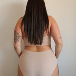 Cream Tan High Rise Brief lifestyle on model