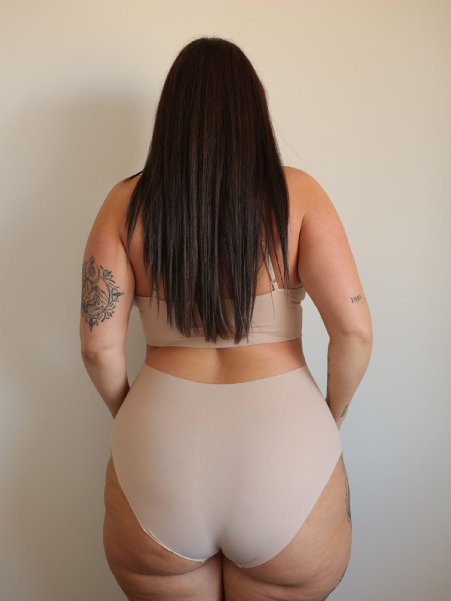 Cream Tan High Rise Brief lifestyle on model