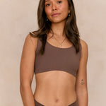 Hot Fudge Comfort Crop model three-quarter view