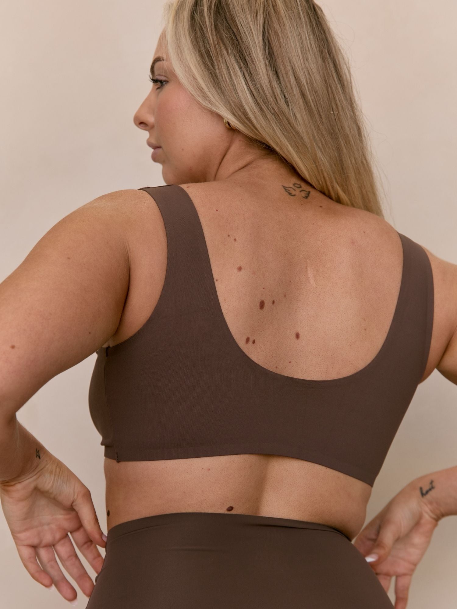 Hot Fudge Comfort Crop model back view