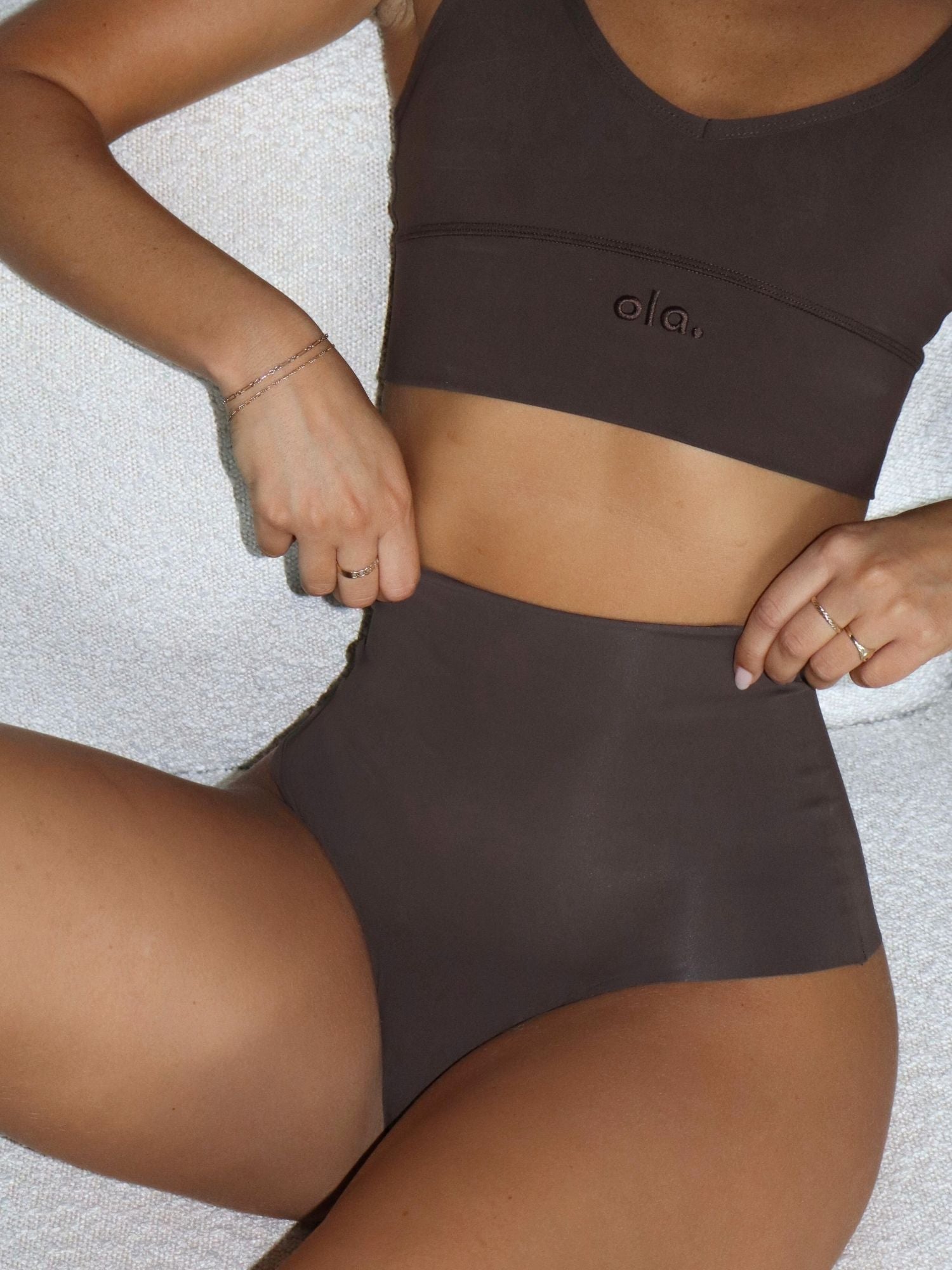 Hot Fudge V Crop model lifestyle seated