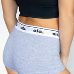 Grey Marle Iconic Boy Short model three-quarter view