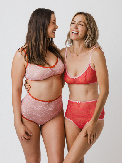 Lace Bralette – Light Pink / Red
