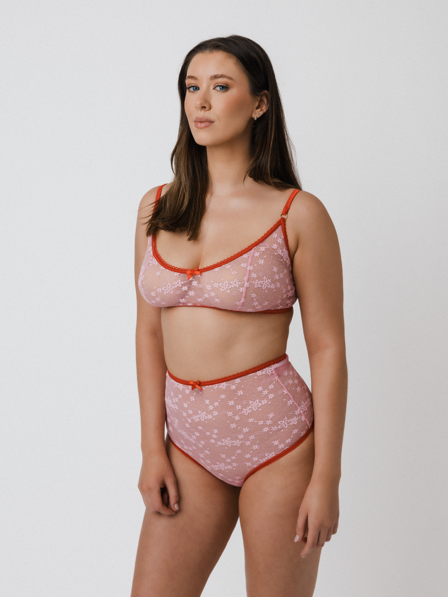 Lace Bralette – Light Pink / Red