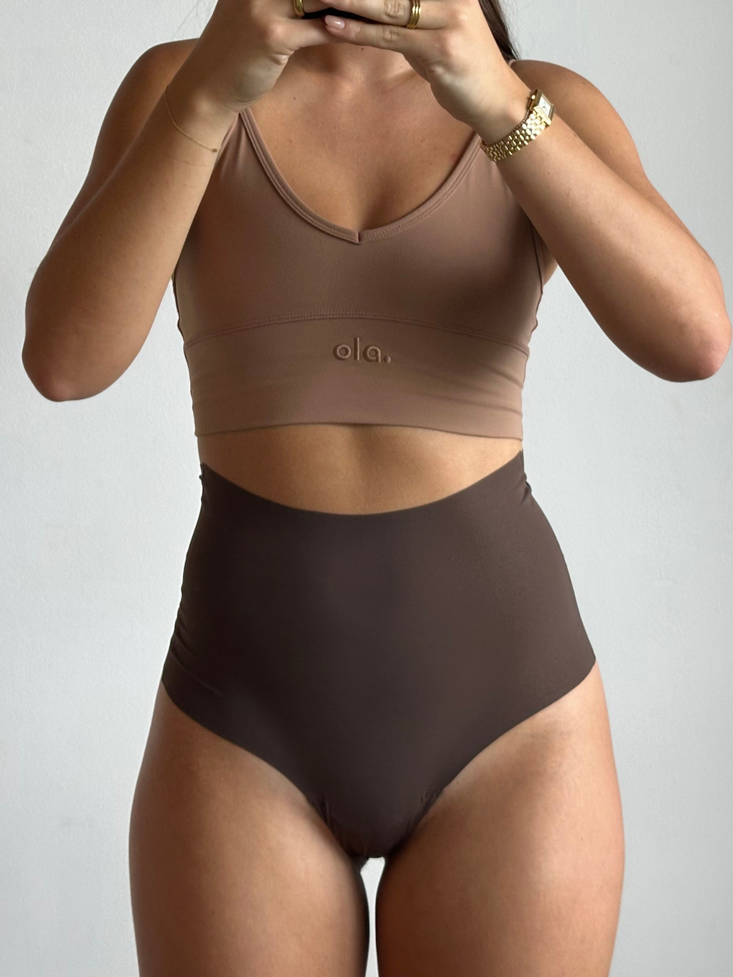 Hot Fudge High Rise Thong on model front view