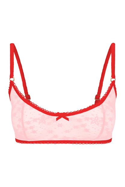 Lace Bralette – Light Pink / Red
