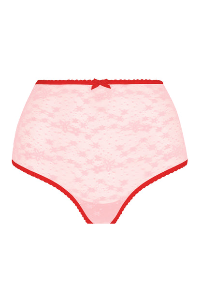 Lace High Rise Thong – Light Pink / Red