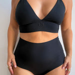 Black Plunge Crop model three-quarter view