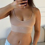 Cream Tan V Crop model back view
