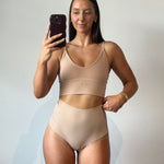 Cream Tan V Crop model lifestyle standing