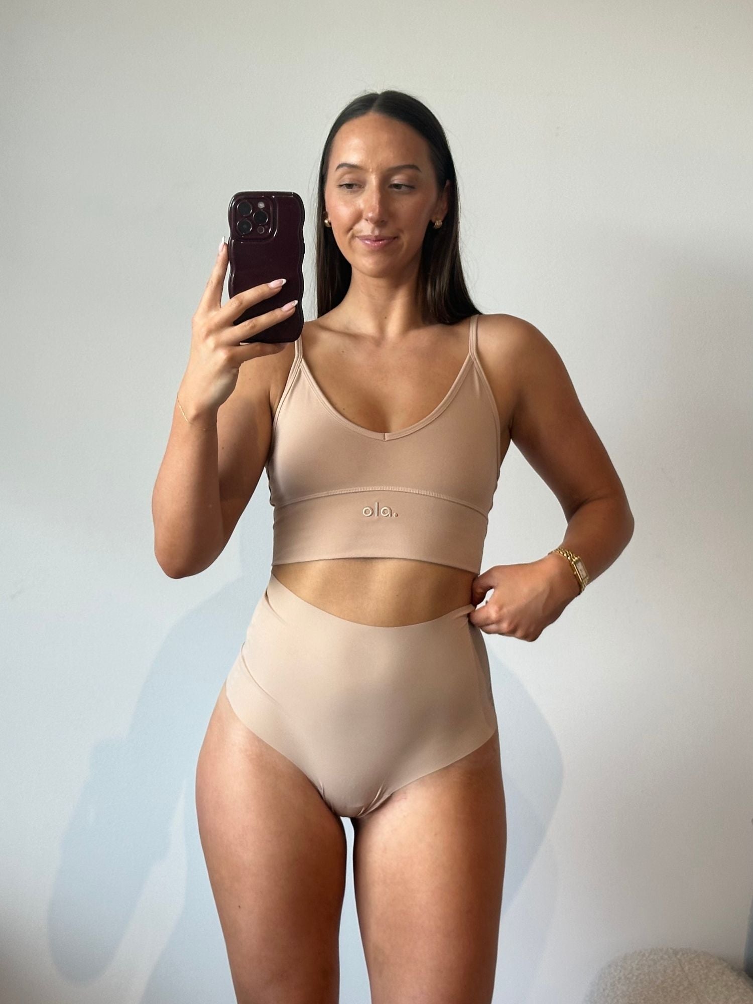 Cream Tan V Crop model lifestyle standing