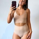 Cream Tan High Rise Brief model front view